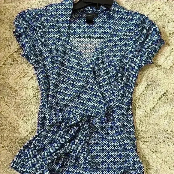 INC Blue and White Vintage Blouse - Picture 1 of 2
